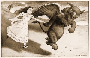 「「カムオン！」はグリフォンを叫んだ」、ルイスキャロルの「アリスの冒険」のイラスト、1901 作： Peter Newell